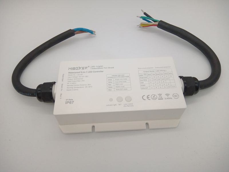 LED контроллер универсальный Dim+RGB+CCT, 20A, IP67, RF 2,4G Mi-light TK-LS2-WP фото